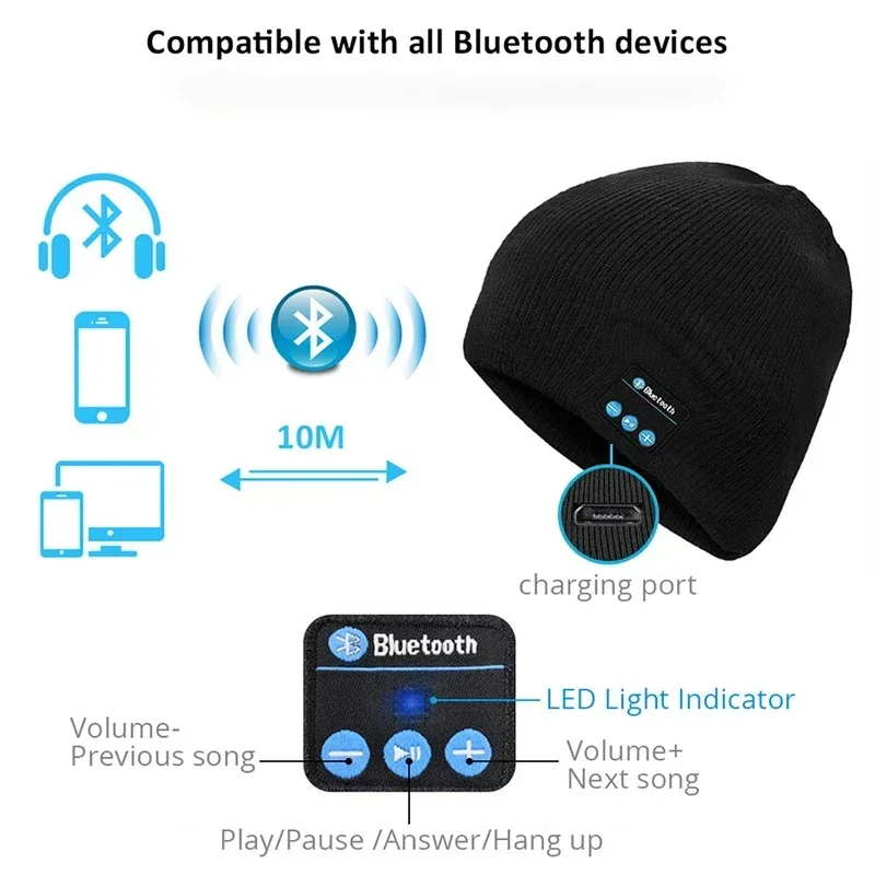 Earphone Cap Winter Keep Warm Knitting Hat with Bluetooth Music Hat Wireless Bluetooth Headphone MP3 Headset with Mic Sport Hat