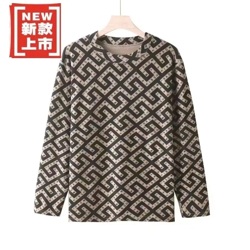 

Middle-aged Elderly Autumn Clothes Women's Underwear Spring Autumn Mother Loose Round Bottoming Shirt Thickened Cotton Sweater