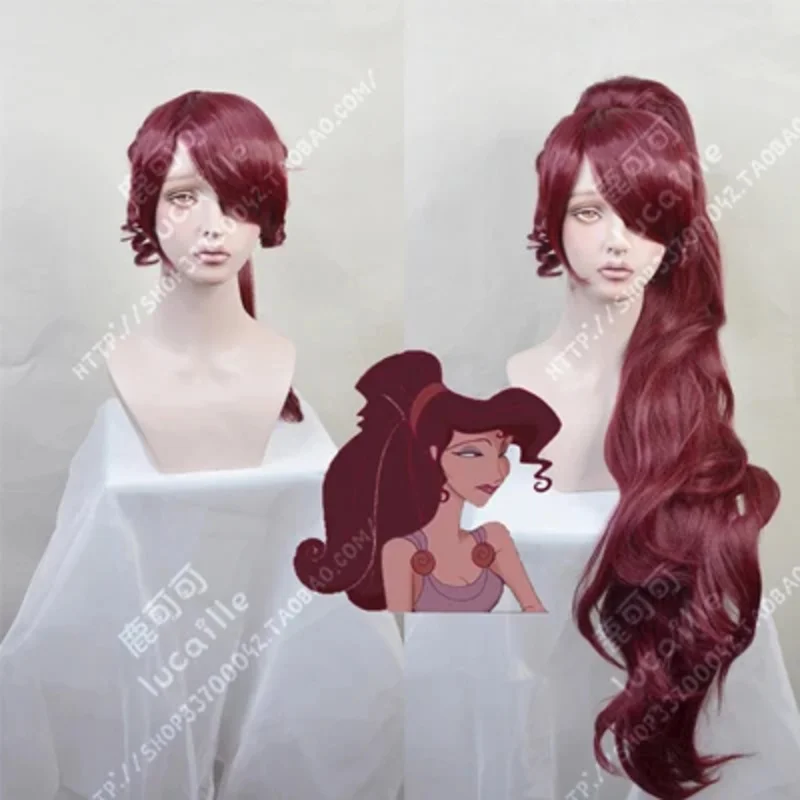 Princess Megara Cosplay Wig Hercules Meg Long Red Synthetic Hair for Adult   Wig Cap