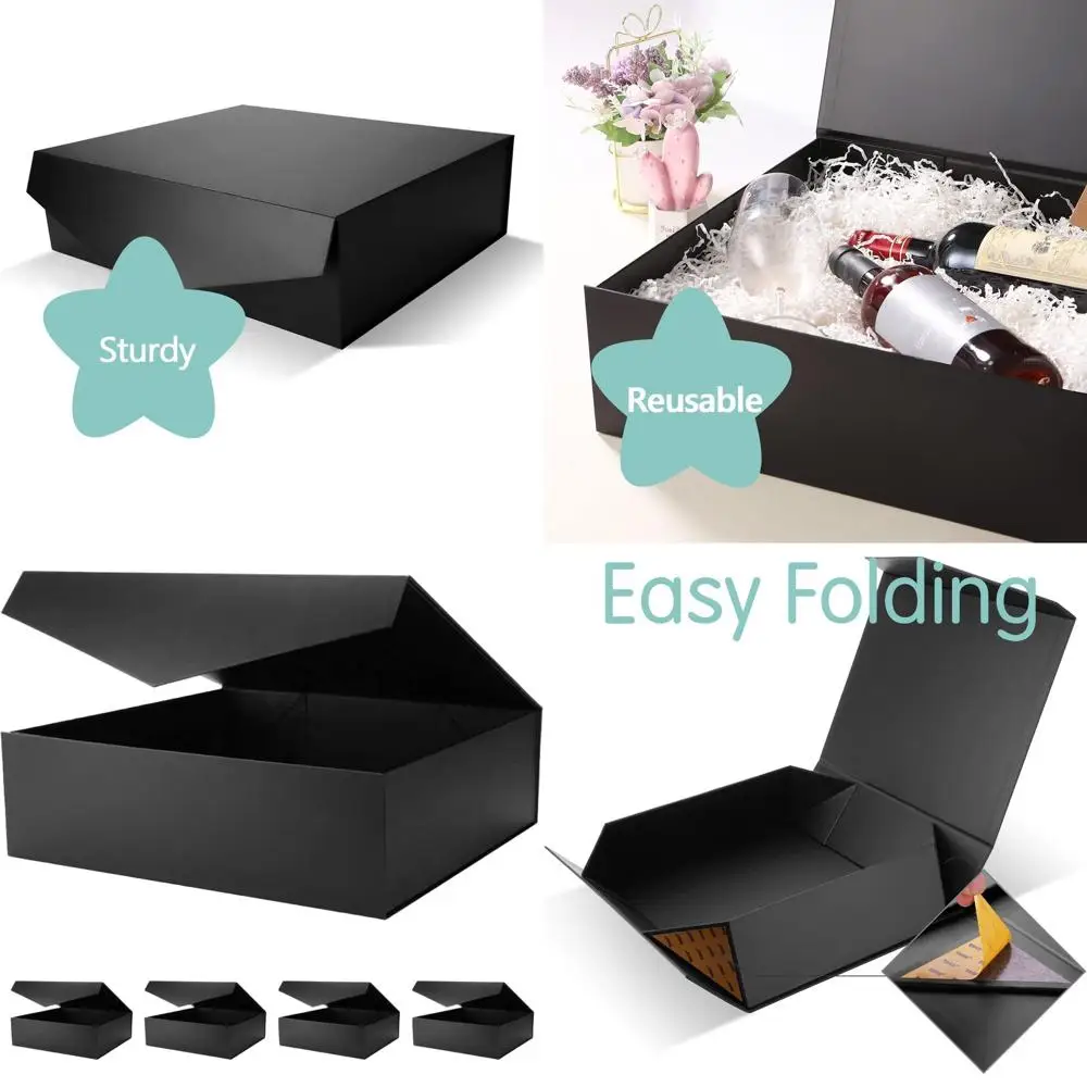 

5 XL Matte Black Magnetic-Lid Gift Boxes, 16.3x14.2x5, Ideal for Clothes & Large Gifts
