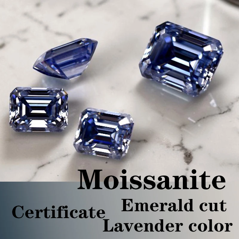 

Moissanite Stone VVS1 Emerald Cut Lavender Color Certificate Synthetic Gemstone