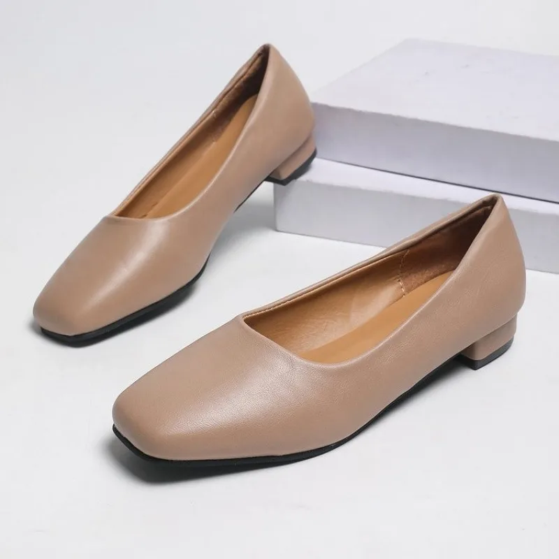 New Flat Women Loafers Simple Low Heels Office Work Casual Shoes Slip on Flat Footwear Ladies Square Toe Shoes Work Shoes