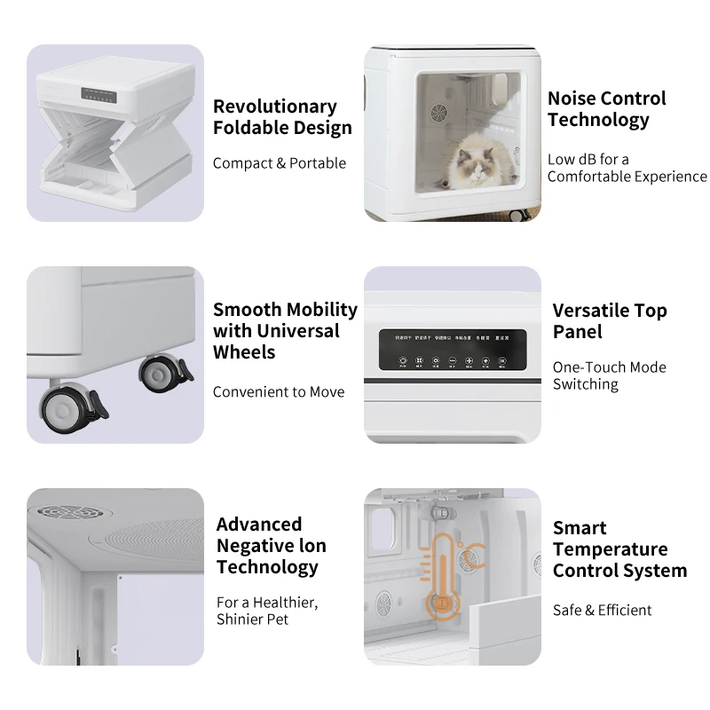 DZ WJW CJM Advanced OKKPETS Foldable Pet Dryer Box for Cats Automatic Dog Hair Dryer 130L Smart Temperature Control 360 Degree D