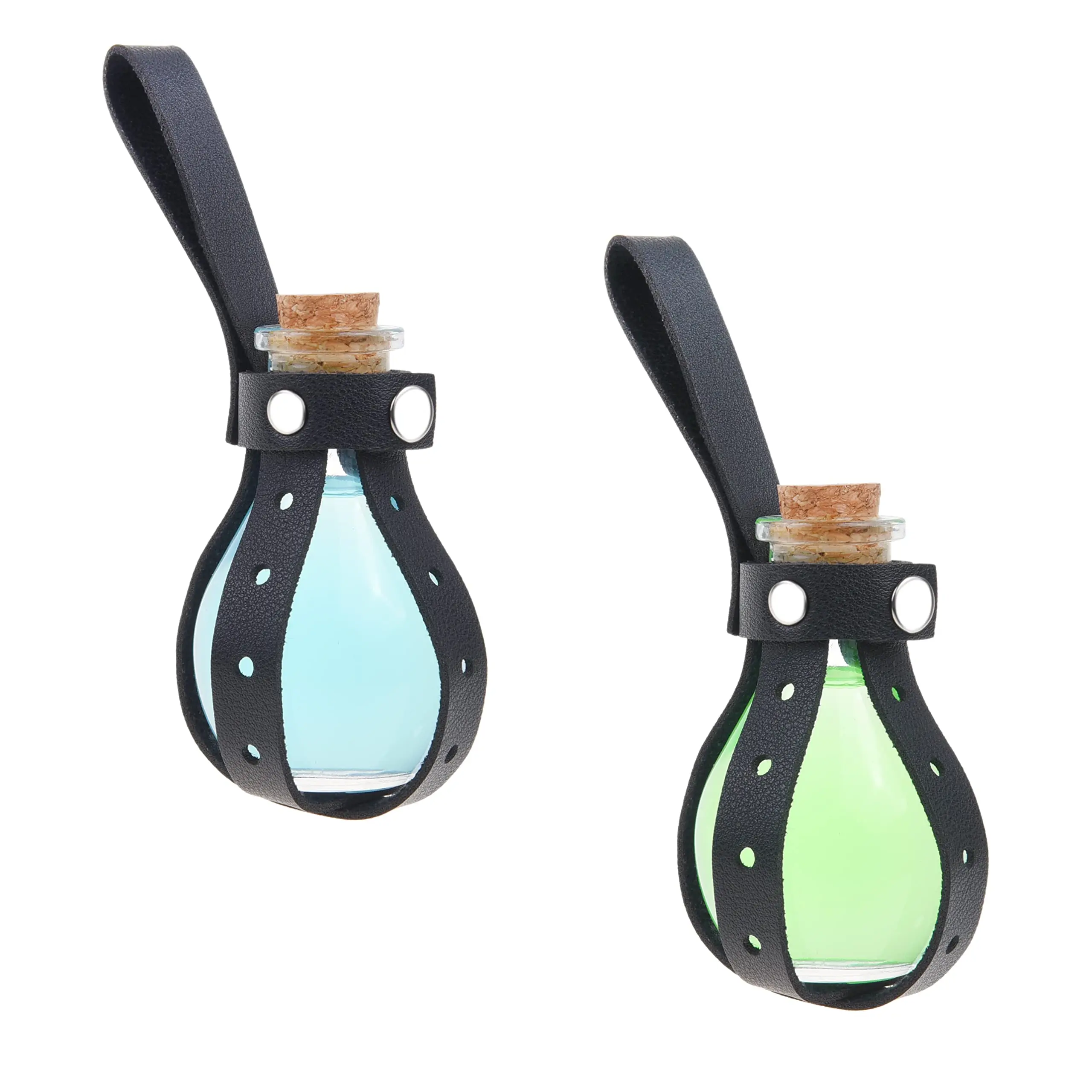1/2 unidades de frasco de poção para cosplay com suporte – transparente, esférico, acessório de fantasia de bruxo ou bruxa – com rolha, suporte e passador para cinto.