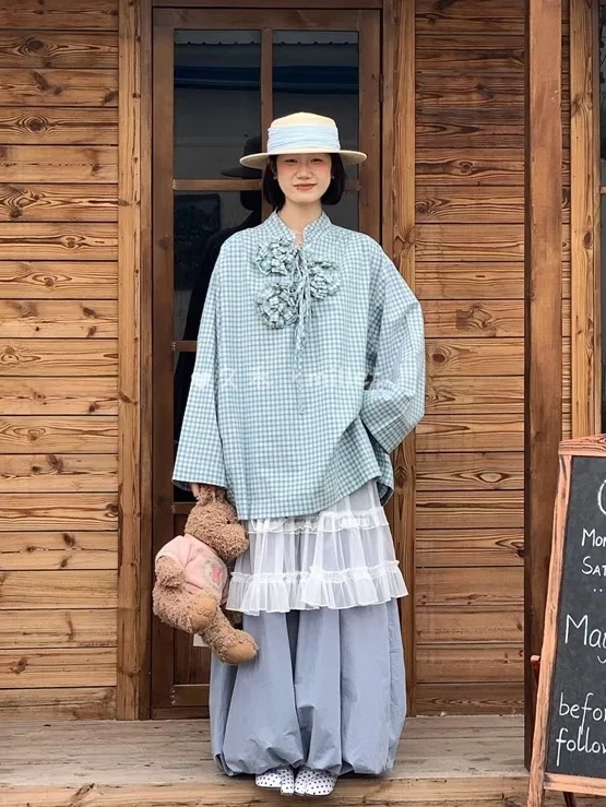 

Свободная женская рубашка с длинным рукавом, весна 2026, с цветочной вышивкой, в стиле кукольного дизайна, с поясом, повседневная, из смесового хлопка и льна, комфортная, дышащая.