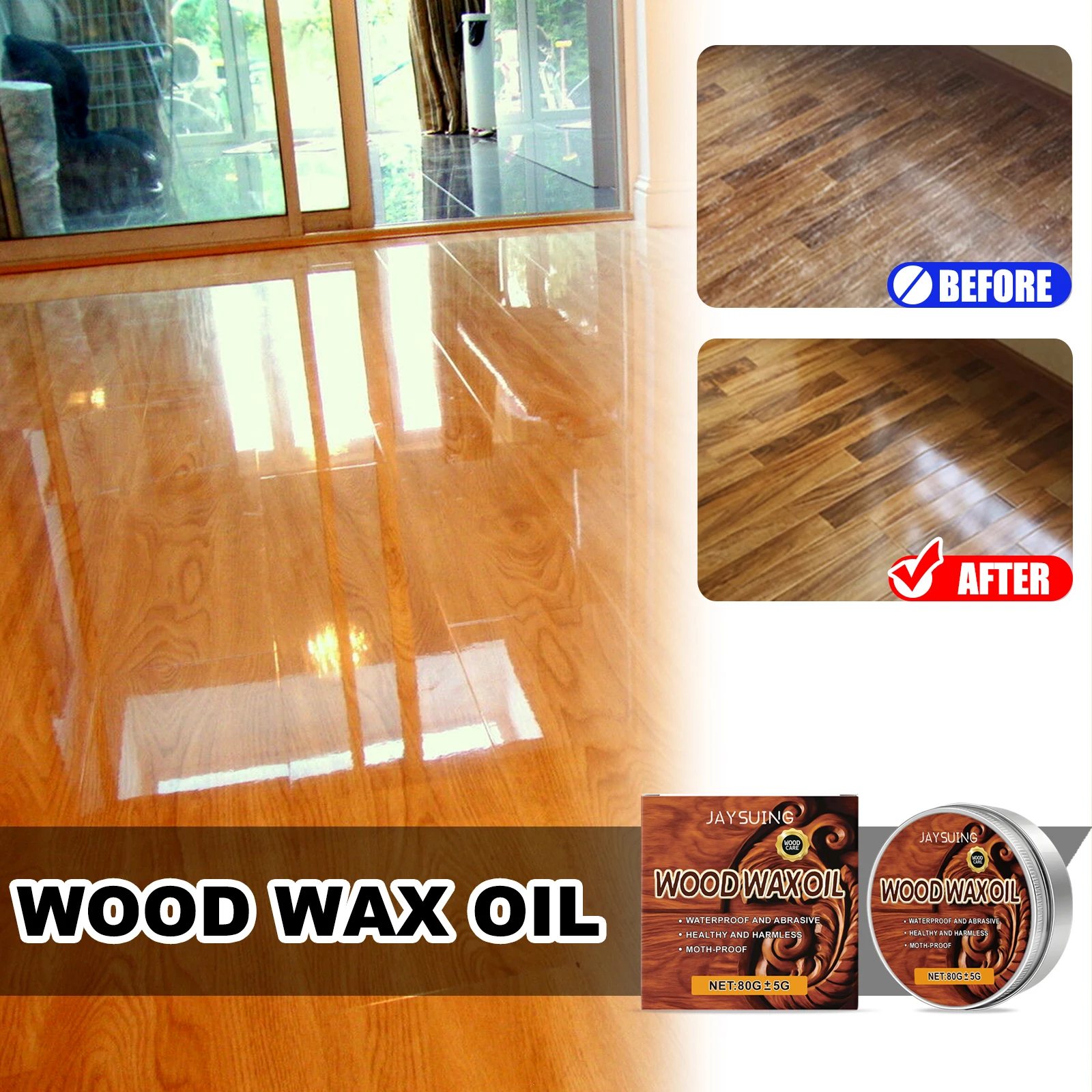 Aceite de cera de madera JAYSUING, 80g, pasta de pulido especial para coloración de muebles, cera de abejas Natural, crema iluminadora para suelo, cuidado de madera, cera sólida