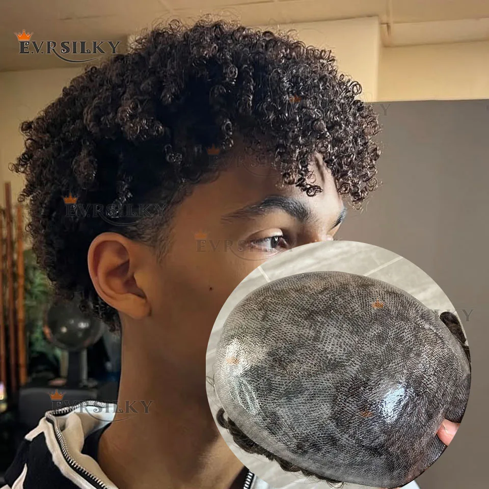 

8 мм Кудрявый Черный Афро Мужской Парик Черный Серый Коричневый Парик Человеческих Волос Полный Микро Поли HD Пу Парик Африканский Капиллярный Протез