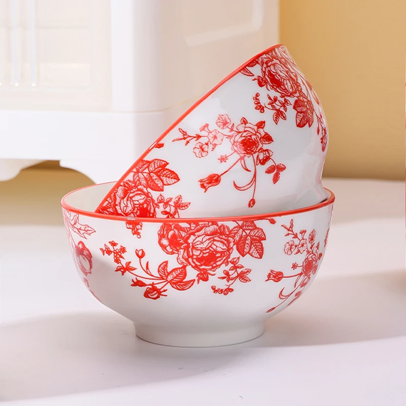 3PCS Ceramic rice bowl, 4.5-inch round bowl, suitable for microwave and oven, home kitchen tableware