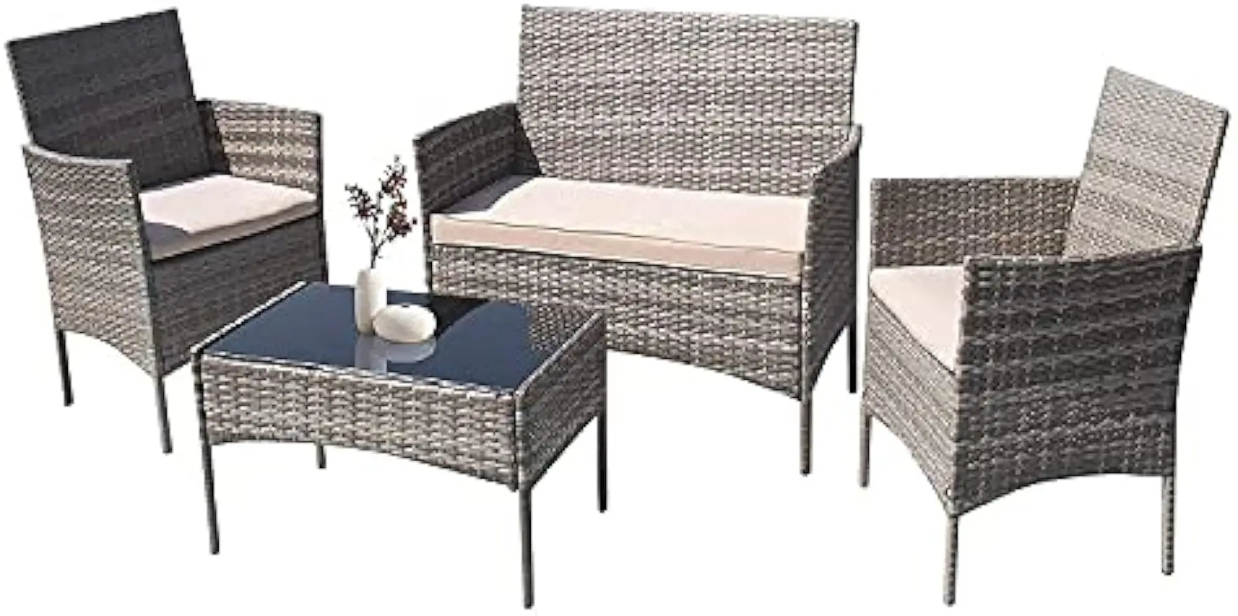 Ensemble de meubles de jardin en rotin, 4 pièces, chaises WUNICEF, pour véranda, balcon, canapé, pour arrière-cour (gris et beige)