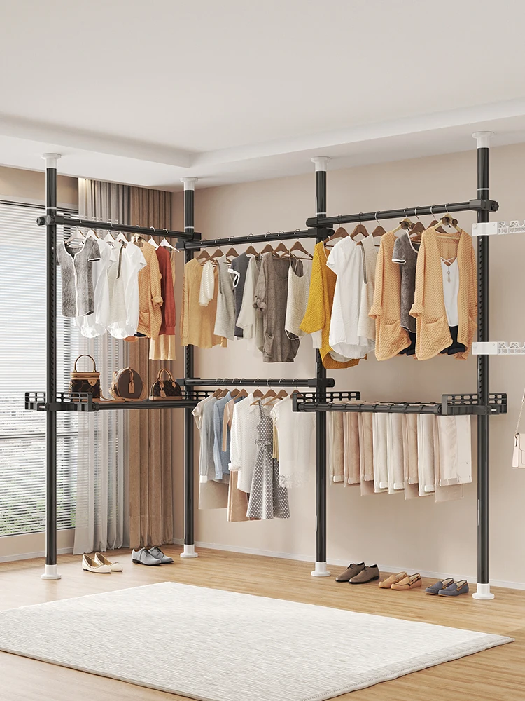 Floor-Standing Clothes Hanger Thickened Thickened Cloakroom Shelf Assembly Cabinet Simple Floor Bedroom Clothes Hanger