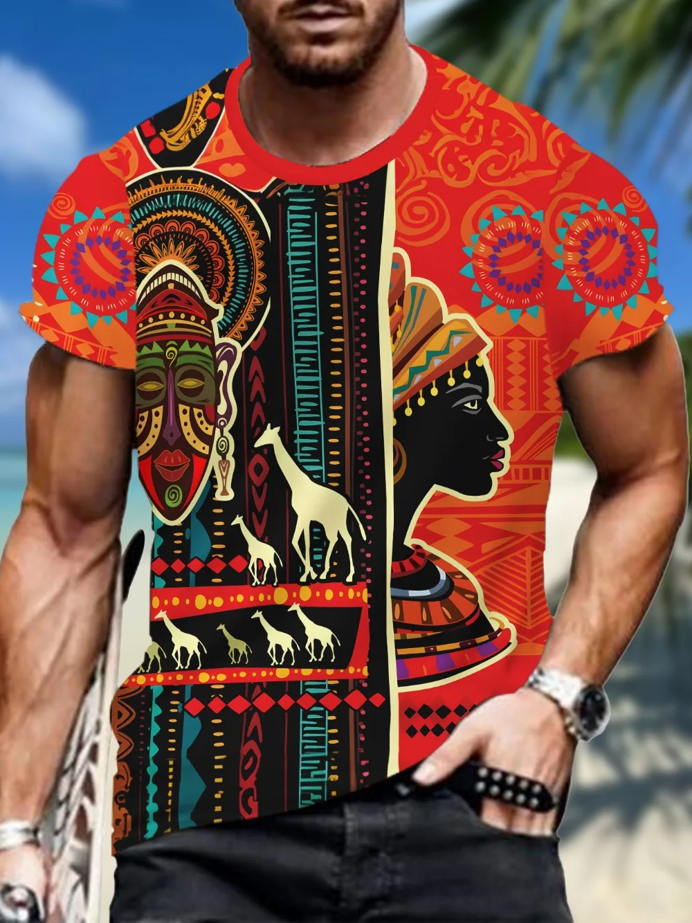 African Vintage Tribal Mask Patte 3D Print Sport Breatha Quickdry MenT-shirt Outdoor Street Casual Fashion Parent-Child Clothing