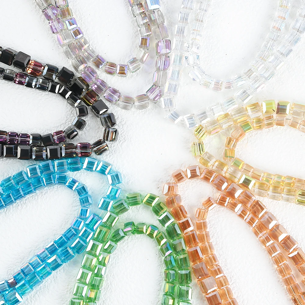 

6/8mm Cube Square Glass Crystal Beads for Jewelry Making Loose Glass Beads DIY Bracelet Spacer Cube Beaded