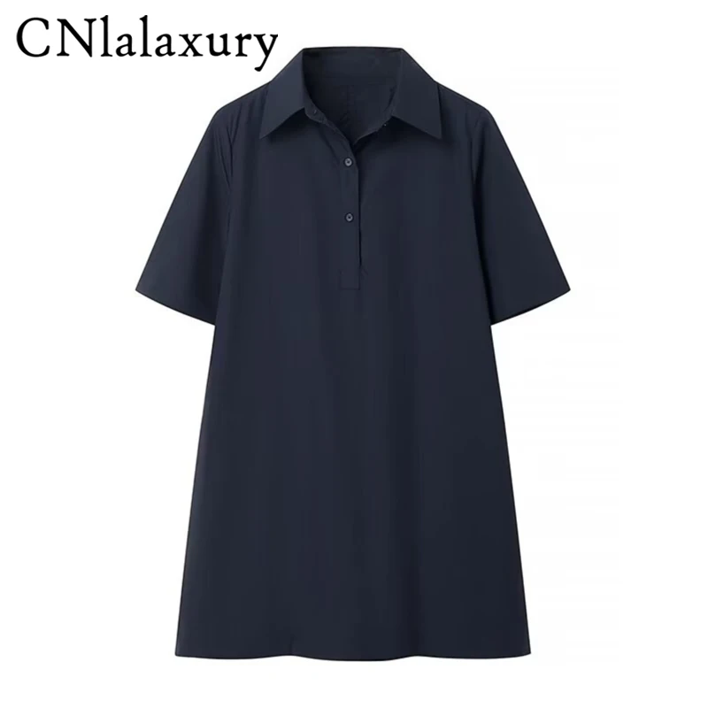 CNlalaxury Women 2023 Summer New Arrival Fashion All-Match POLO Mini Dress Chic Lapel Casual Short Sleeve Dress Vestidos Mujer