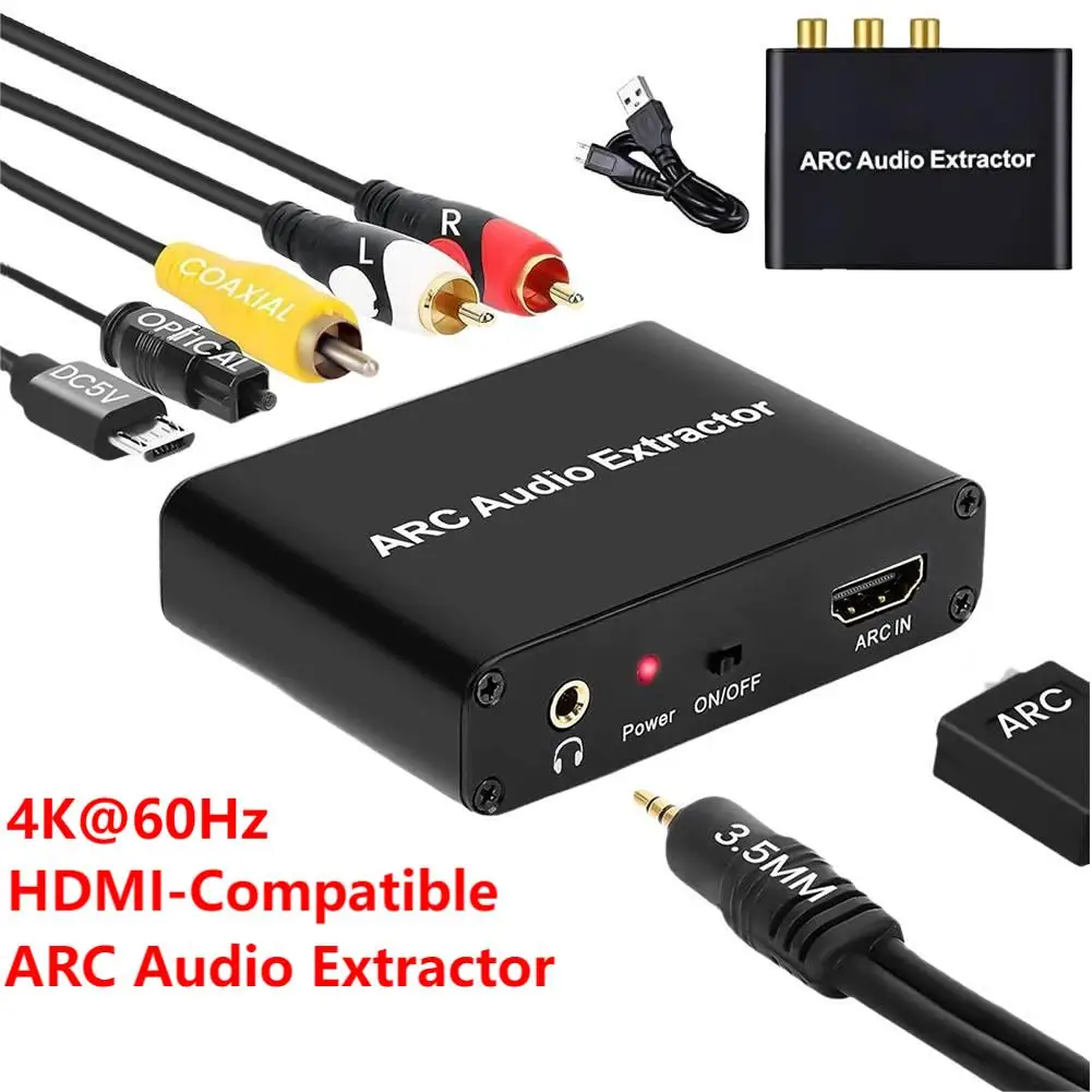 

HDMI-совместимый аудиоэкстрактор ARC с разъемом SPDIF, коаксиальный L/R стерео аудиоадаптер с разъемом 3,5 мм для PS5, Xbox, HDTV, усилитель динамика