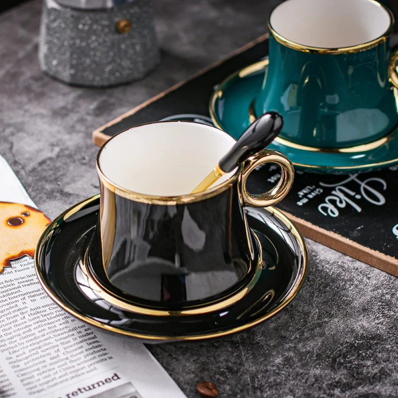 220ML European Ceramic Coffee Cup And Dish Set Luxury Black Afternoon Flower Tea Dim Sum Simple Phnom Penh Coffee Cup Gift Set - Image 4