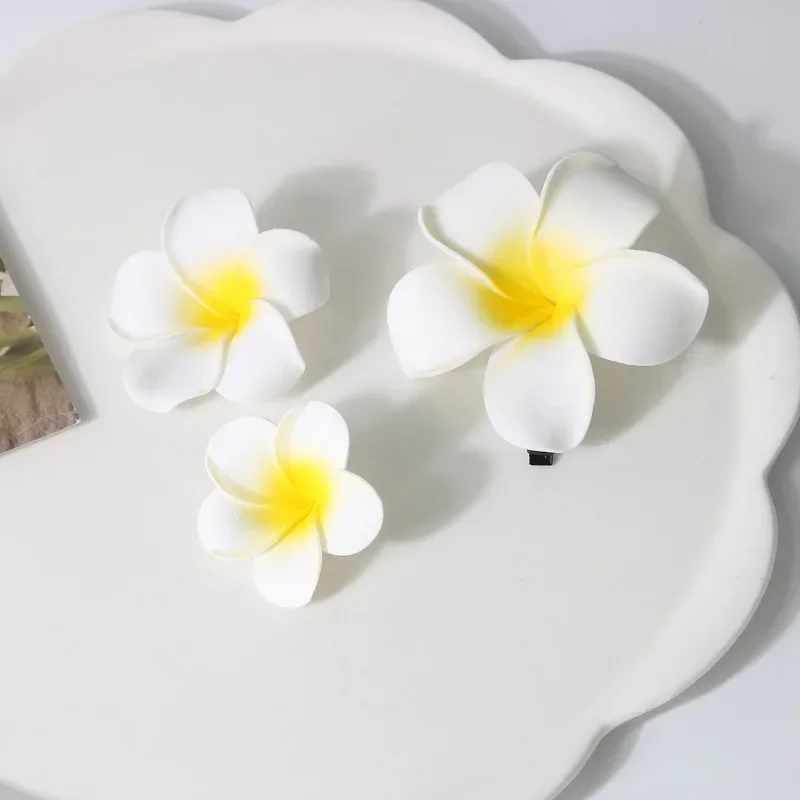 Women Plumeria Flower Hair Clips Girls Aesthetic Hairpins Egg Flower Barrette Hawaiian Wedding Party Bag Hair Accessories