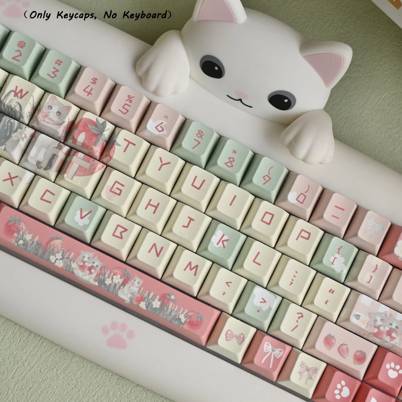 Cute Cat Keycap Small Complete Set Compatible With Mechanical Keyboards PBT Material Keycaps Heat Sublimation Durable Keycap