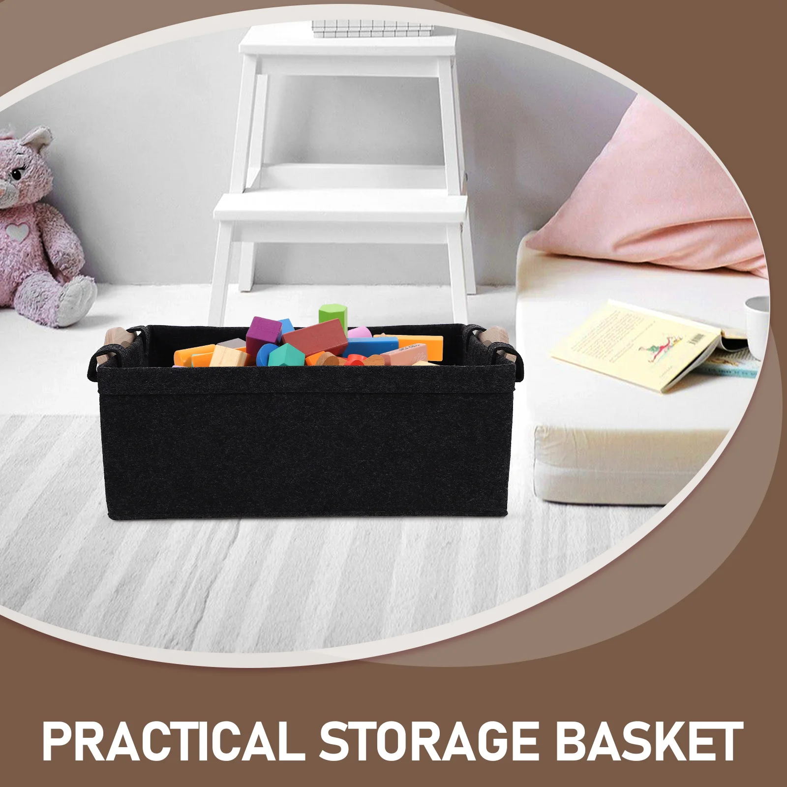 Felt Storage Baskets Bins with Handle Foldable Bins Containers for Organizing Laundry Clothes Kids Toys Grey