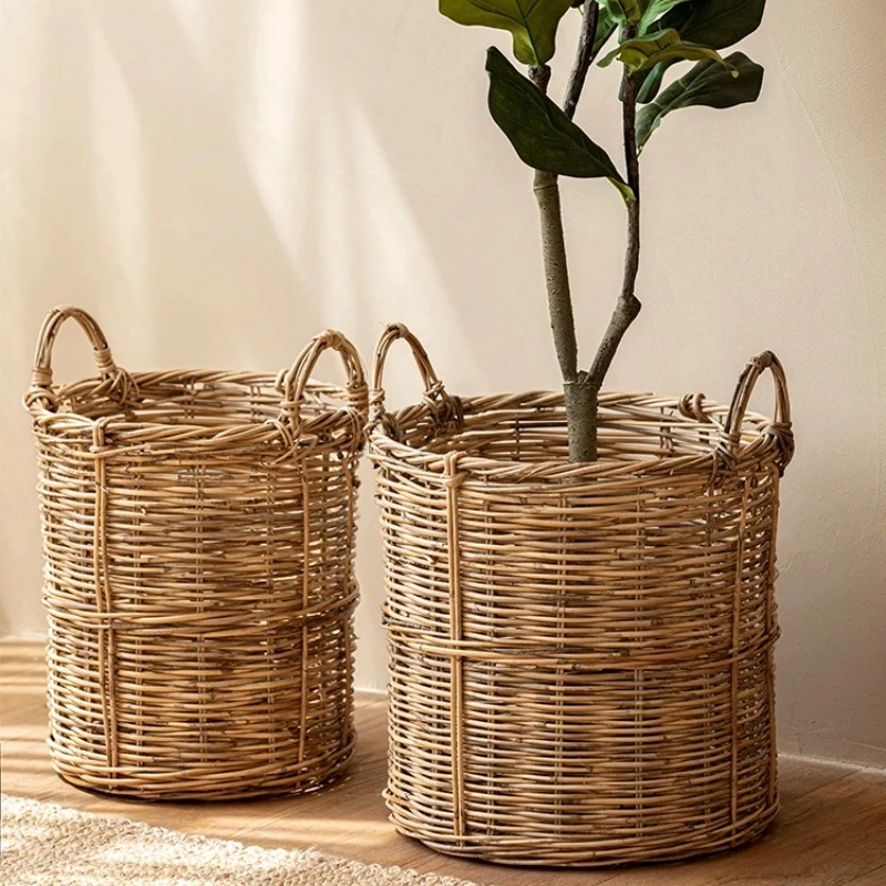 

Плетеная корзина для хранения из ротанга — органайзер с очень большой ручкой, декоративная напольная кашпо и держатель для цветов в стиле бохо для домашнего декора