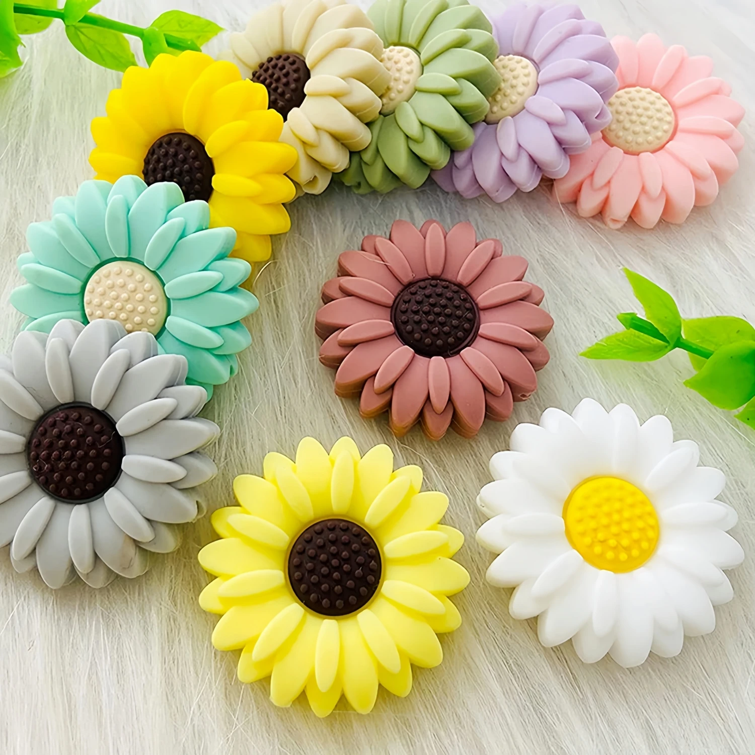 5/8pcs Silicone Focal Beads for Pens, 22mm Sunflower Silicone Beads,8pcs Daisy Silicone Focal Beads, Silicone Shaped Beads for K