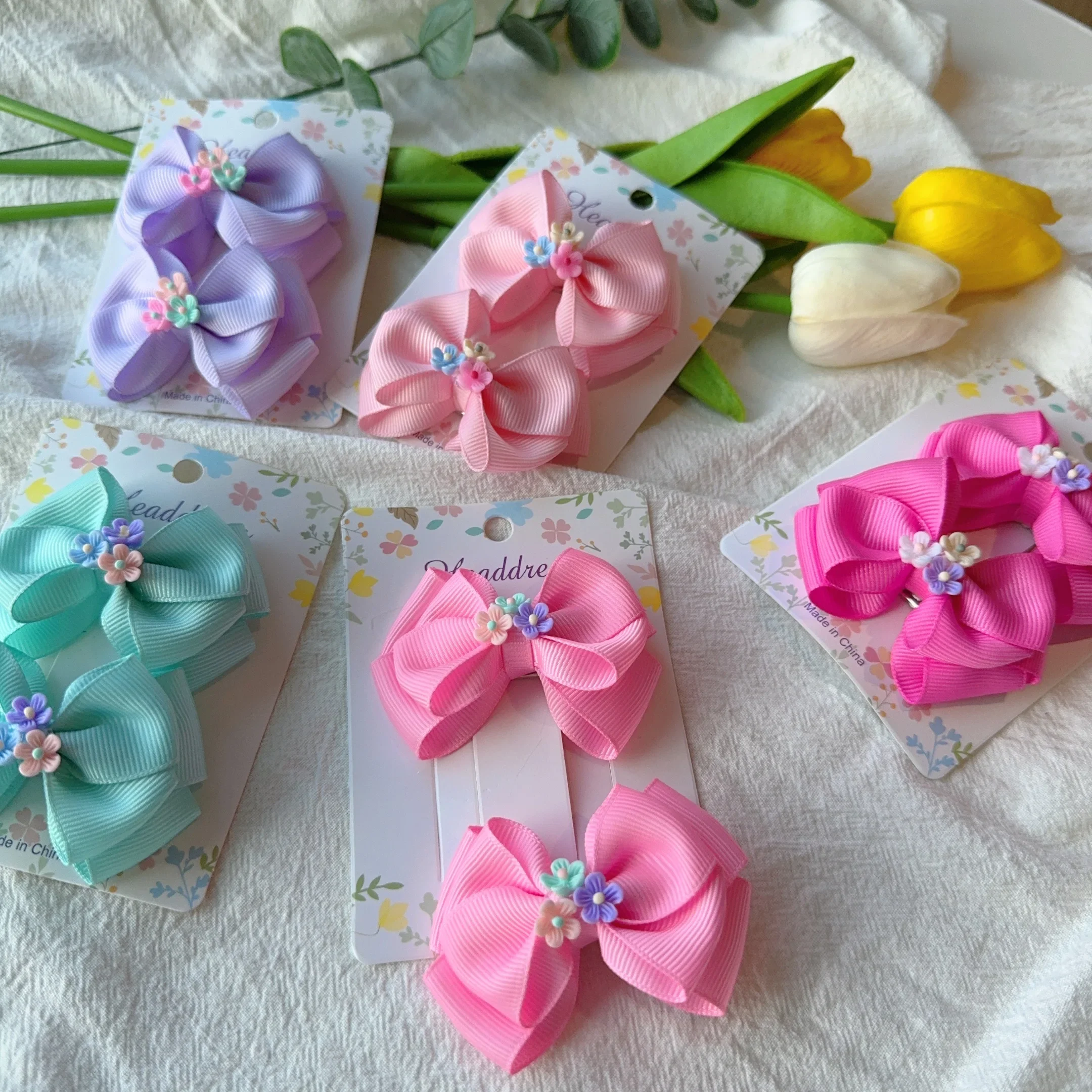 2Pcs/lot Baby Solid Hair Bows Hair Clips Ribbon bow Hairpin for Girl Cheer Bowknot Barrettes Children Headwear Hair Accessories