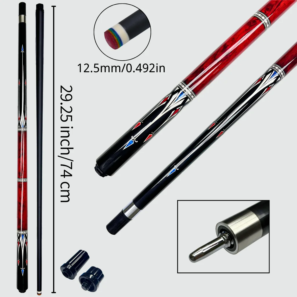Father‘s Day Gift 12.5mm Low Deflection Fiberglass Pool Cue 2-Piece Billiard Stick with Stainless Steel Quick Joint