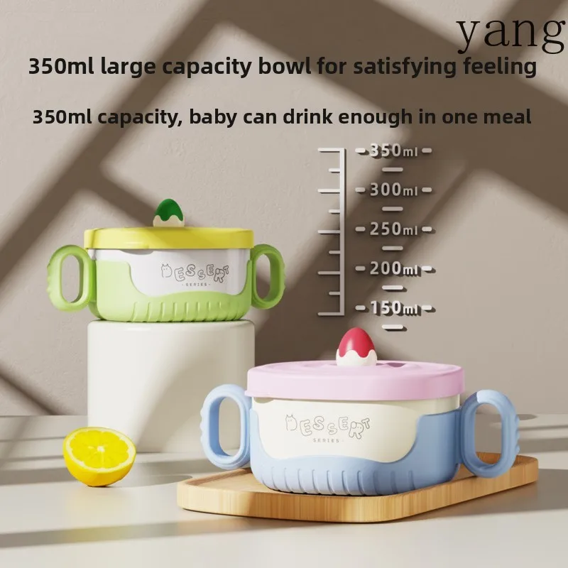 LMM complementary food bowl stainless steel bowl anti-drop with handle graduated convenient tableware