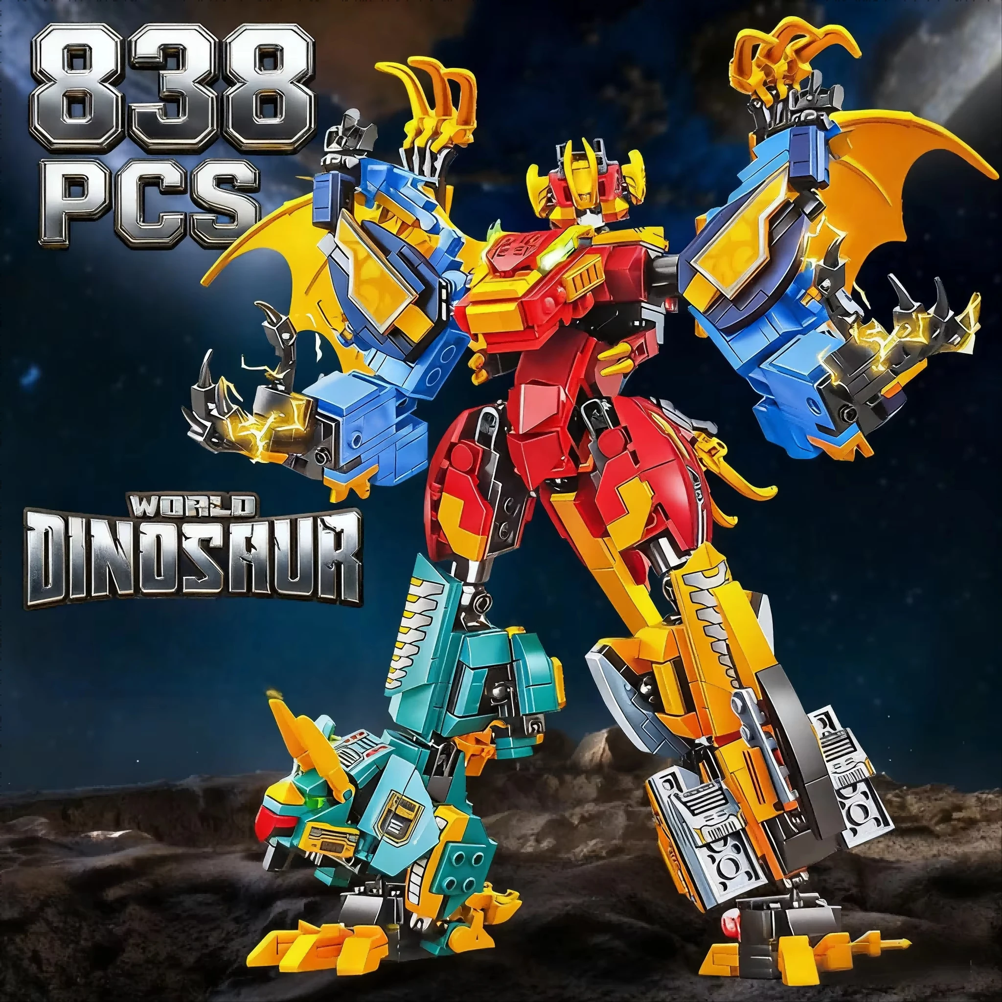 

Набор строительных блоков динозавров «Мир Юрского периода» 4 в 1, комплект модели T-Rex Robot Transformer Mech, развивающие игрушки STEM, подарок для мальчиков