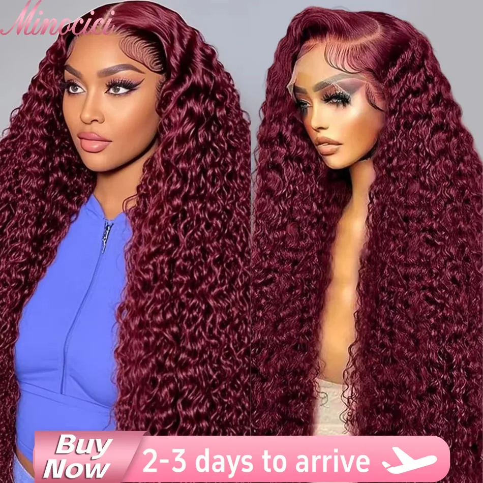 

40-дюймовый парик из натуральных волос 99J Burgundy, волнистый, с эффектом глубокой волны, бразильский, предварительно проработанный, цветной, на кружевной основе, для женщин