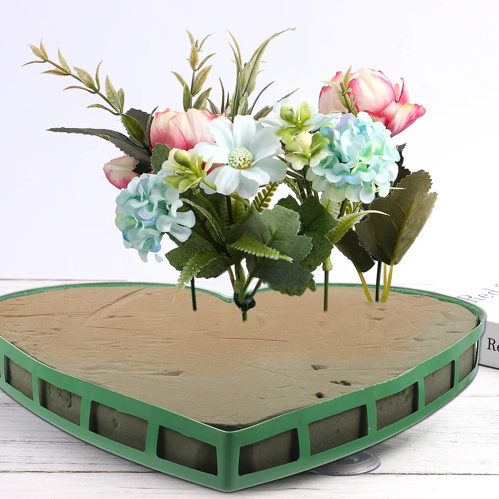 

1pc Car Head Flower Decoration Floral Mud Accessories Diy Plant Mud Bowl Water Absorb Suction Cup Green Large Heart Shape For