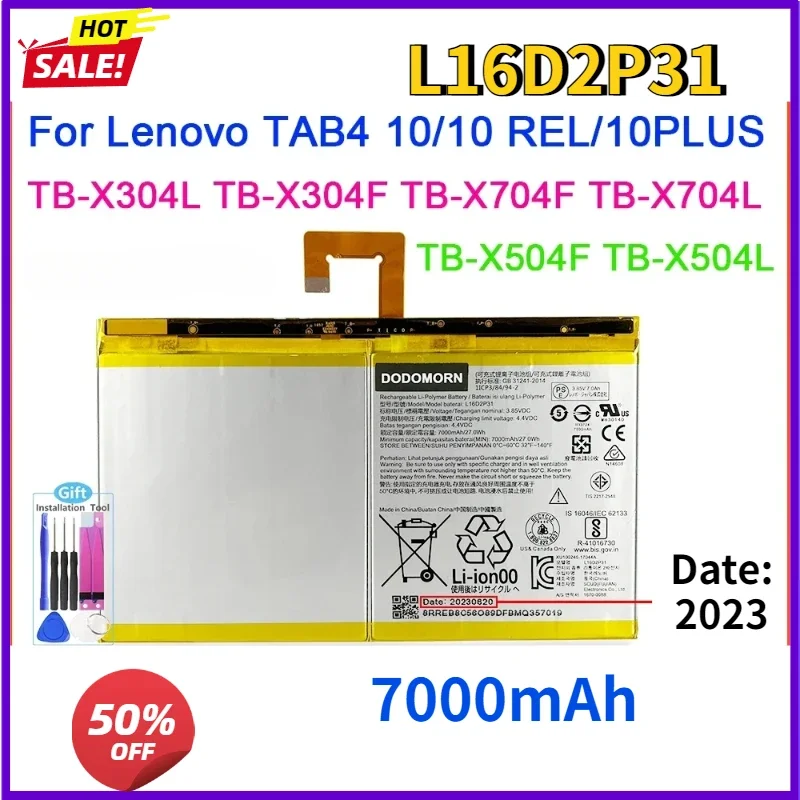 L16D2P31 Battery For Lenovo TAB4 10/10 REL/10PLUS TB-X304L TB-X304F TB-X704F TB-X504F TB-X504L TB-X704L 4.4V 27Wh 7000mAh