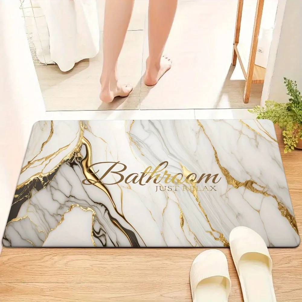 سجادة حمام VIKAMA بنمط رخامي ذهبي رملي أبيض، سجادة حمام مضادة للانزلاق للحمامات والدش وحصائر أبواب المطبخ #4