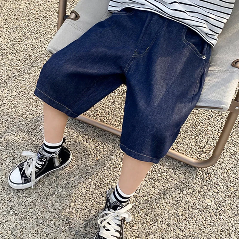 Boys Summer Fashion Denim Shorts Kids Casual Loose Thin Knee-Length Trousers 3-12 Years Teenager Outdoor Five-point Pants image 3