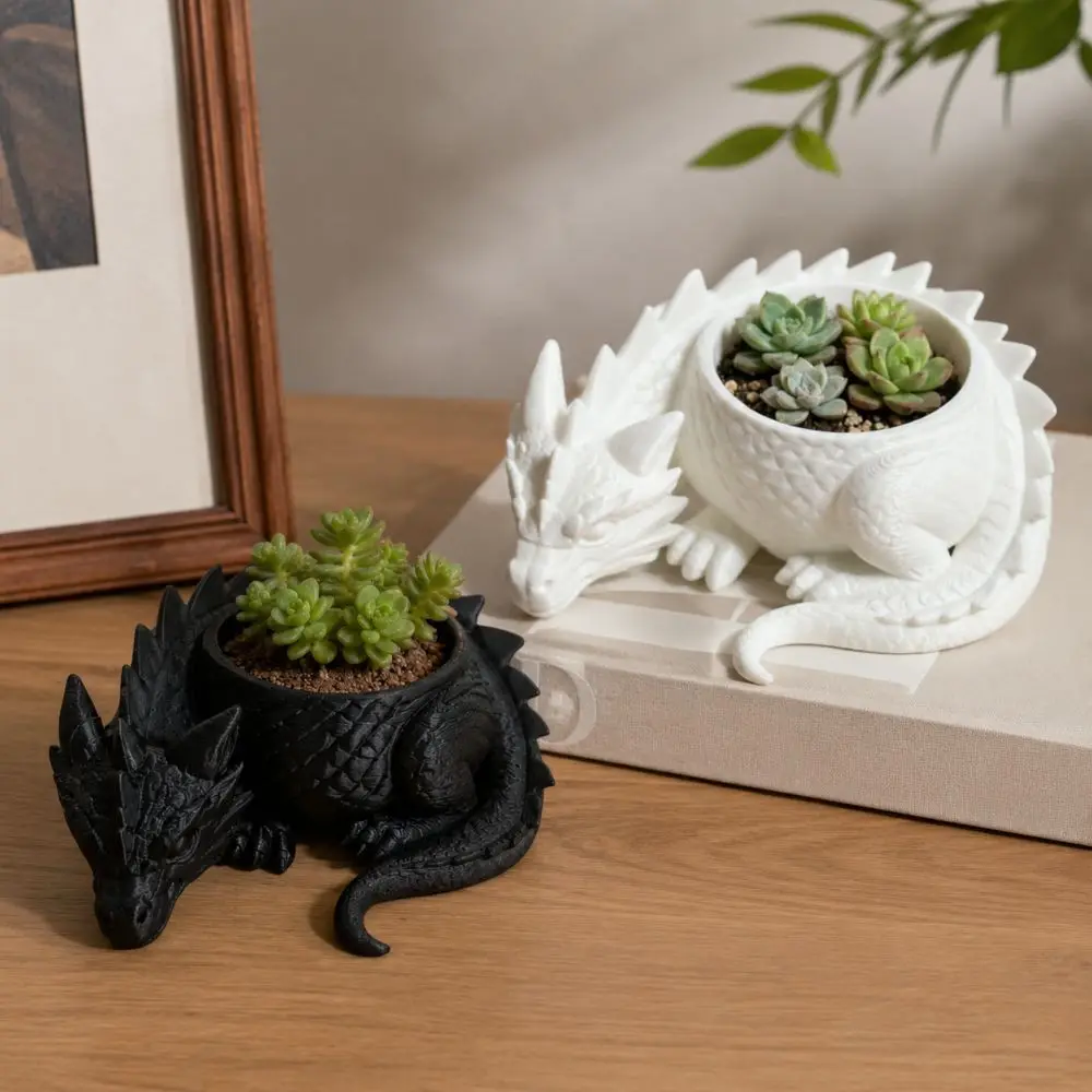 Portable 3D Printed Dragon Shaped Plant Pot Creative Funny Animals Flower Pot Handmade Mini Succulent Planter Home Decoration