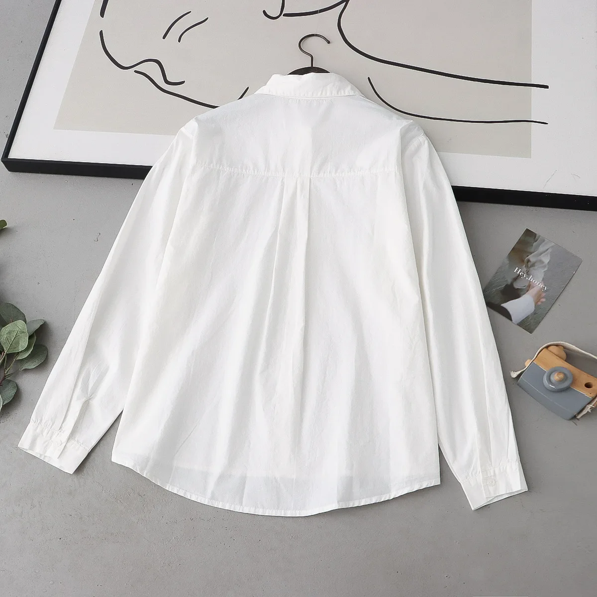 New Autumn Cotton White Shirts Women Embroidery Collar Tops Girl Long Sleeve Cartoon Casual Cute Loose Blouses Spring T30491QM