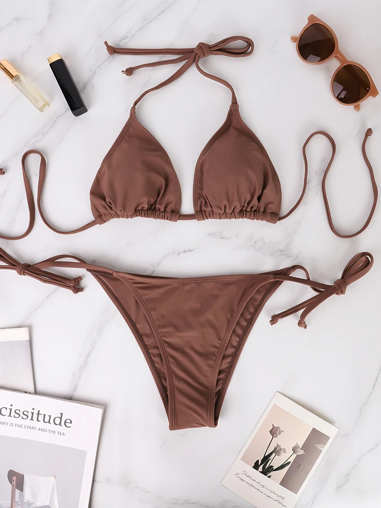 

Новый женский комплект бикини-стринги из двух предметов, лето 2025 г., популярный сексуальный пляжный стиль, женские купальники на шнуровке, микро-стринги, купальник-бикини