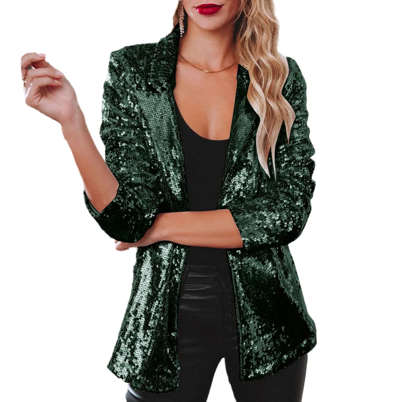 2024 Casual Sequin Top for Women Multicolor Sequin Long-sleeved Temperament Blazer Coat Women