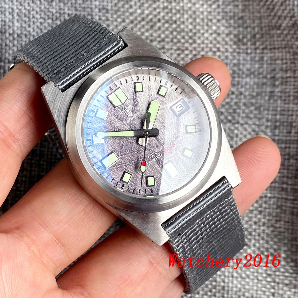 New Tandorio AR Sapphire Glass NH35 NH35A Brushed 200M Grey Meteorite Pattern Luminous Mechanical Mens Diver Watch