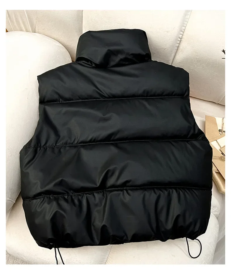 الخريف الشتاء الدافئة عادية الصلبة أكمام Waistoat المرأة سترة منتفخة وهمية الرقبة سترة أزرار حتى فضفاضة المرأة أسفل سترة #3