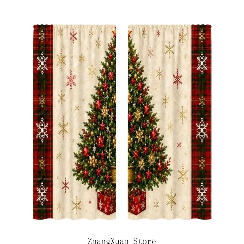 Festliches Vorhang-Set mit 2 weihnachtlichen Fensterpaneelen aus Polyester mit Sichtschutz für Arbeits- und Heimbürodekorationen – Detail 9