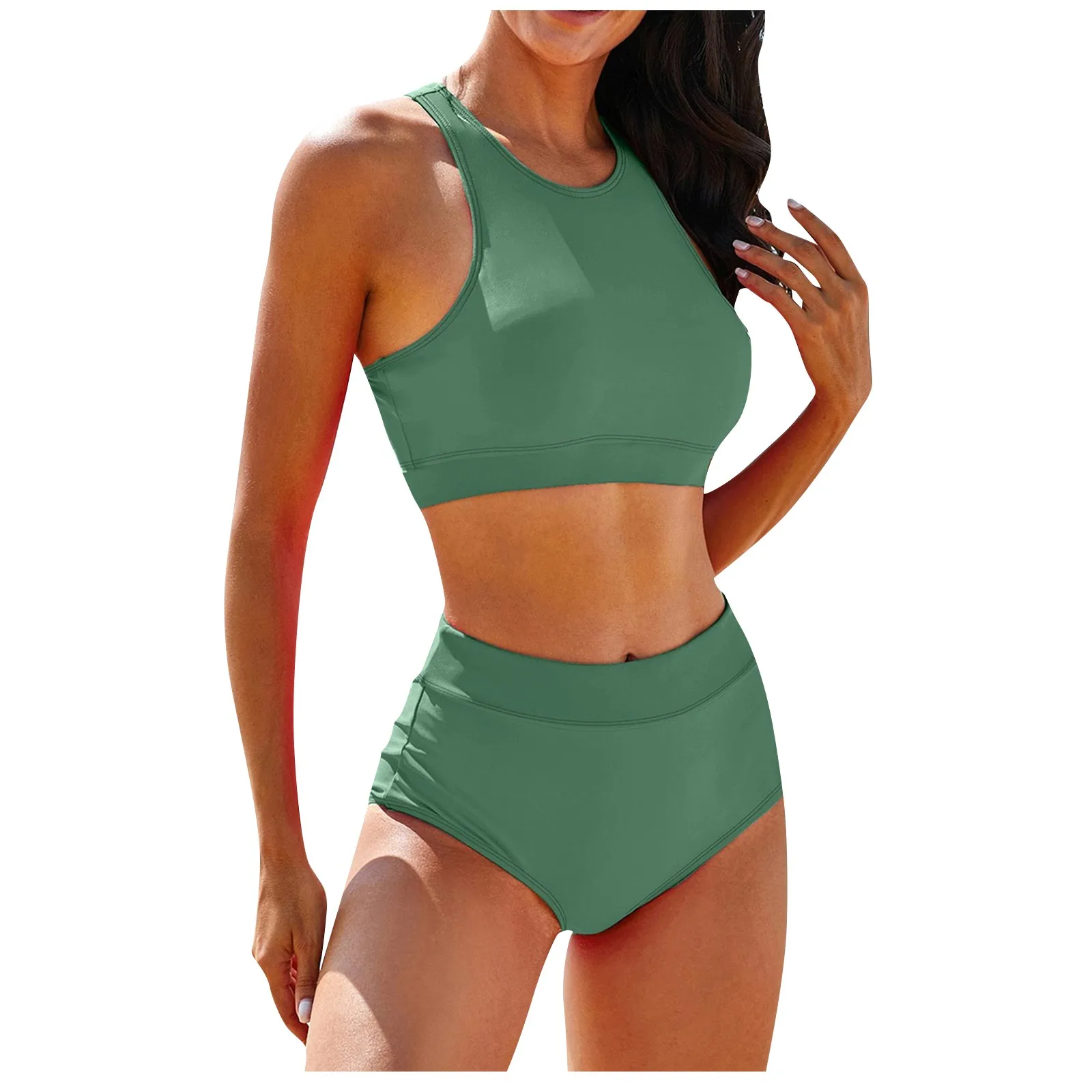 

Women'S Bikini Conservative Solid Tank Top Swimsuit Tankini Women'S Split High Waist Swimsuit Two Piece Set Beachwear Bikini