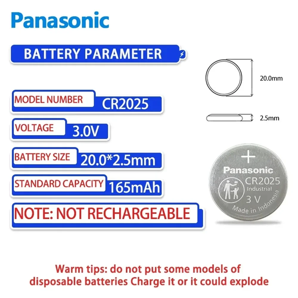 10-100PCS Panasonic CR2025 Battery CR 2025 3V Lithium Battery KCR2025 DL2025 For Car Remote Control Watch Button Coin Cells