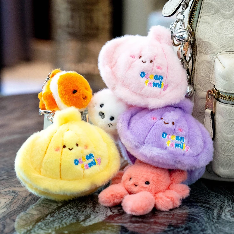 Cute Crab Keychain Plush Keyring Clown Fish Stuffed Animal Backpack Charm Cute Ocean Theme Decor Gift Cute Ocean Animal