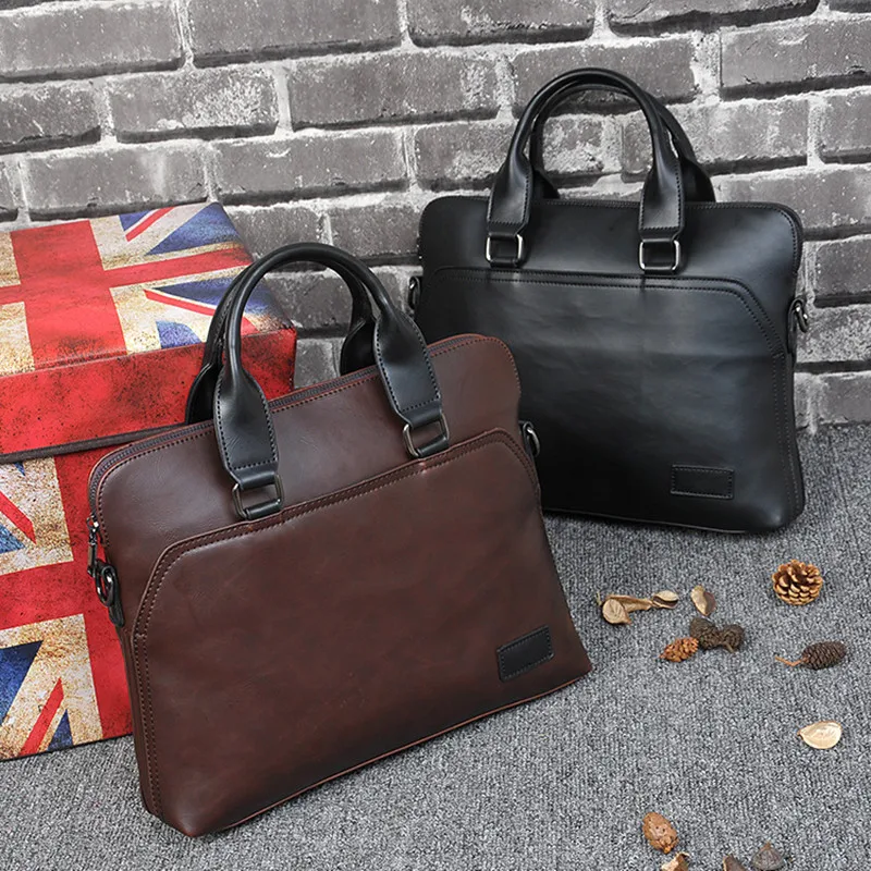 Vintage Soft Leather Briefcases For Men Business Handbag Office Laptop Tote Bag Male Large Capacity Shoulder Messenger Bag