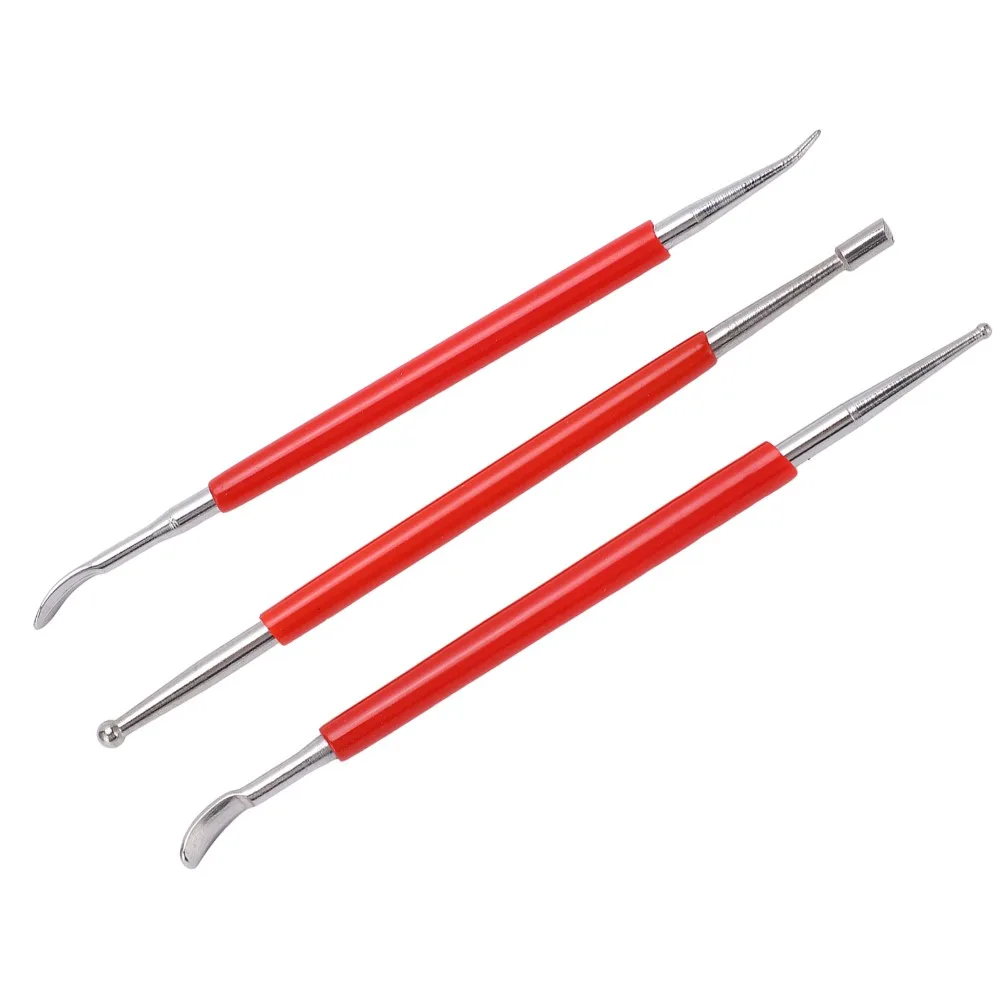 3pcs Precision Steel Material Leather Carving Tools Portable Size Red Pottery Sculpting Tools Double End Stylus Pottery Art
