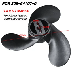 Propeller 7.4 x 5.7 Marine Propeller Aluminum Alloy For Nissan Tohatsu Evinrude Johnson 2.2-3.3HP R Rotation Black 3 Blades
