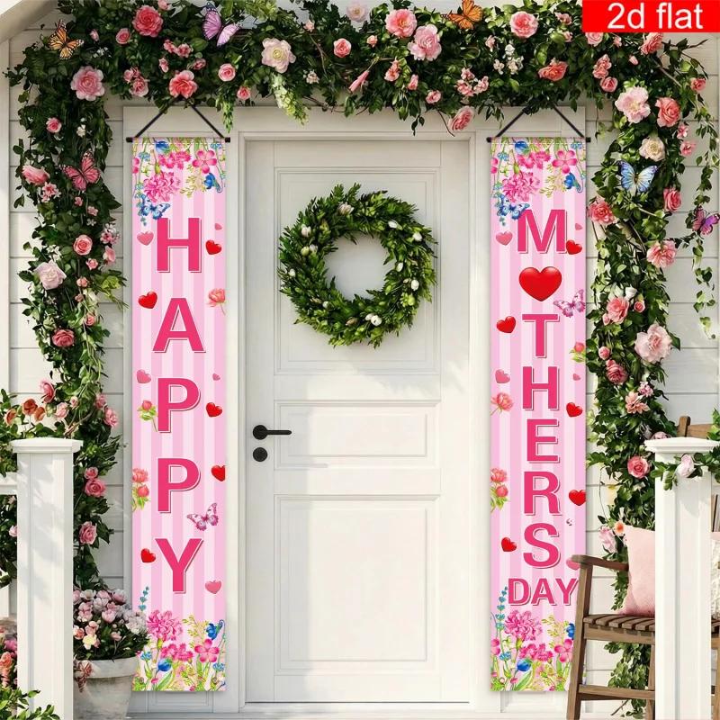 VIKAMA Happy Mother's Day Schild für die Veranda, Partybanner, Muttertags-Dekoration für drinnen und draußen, dekorierte Couplet-Schilder