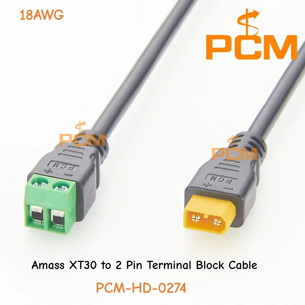 Amass XT30 to 2 Pin Terminal Block Power Cable Adapter for RC Drone Battery Connection & Industrial Control Wiring System