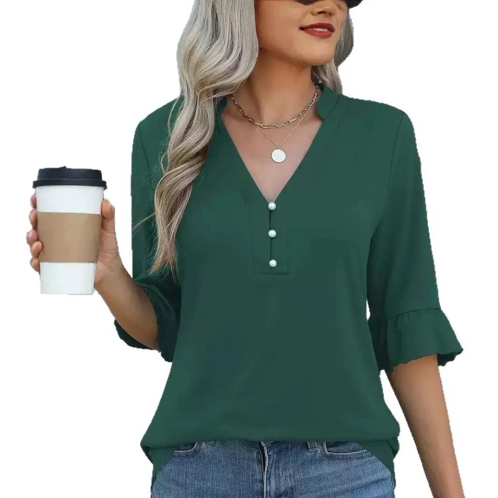 

Fashionable Pure Color Women's T-shirt Spring Summer New Arrival European And American Style Top Shirt For Ladies