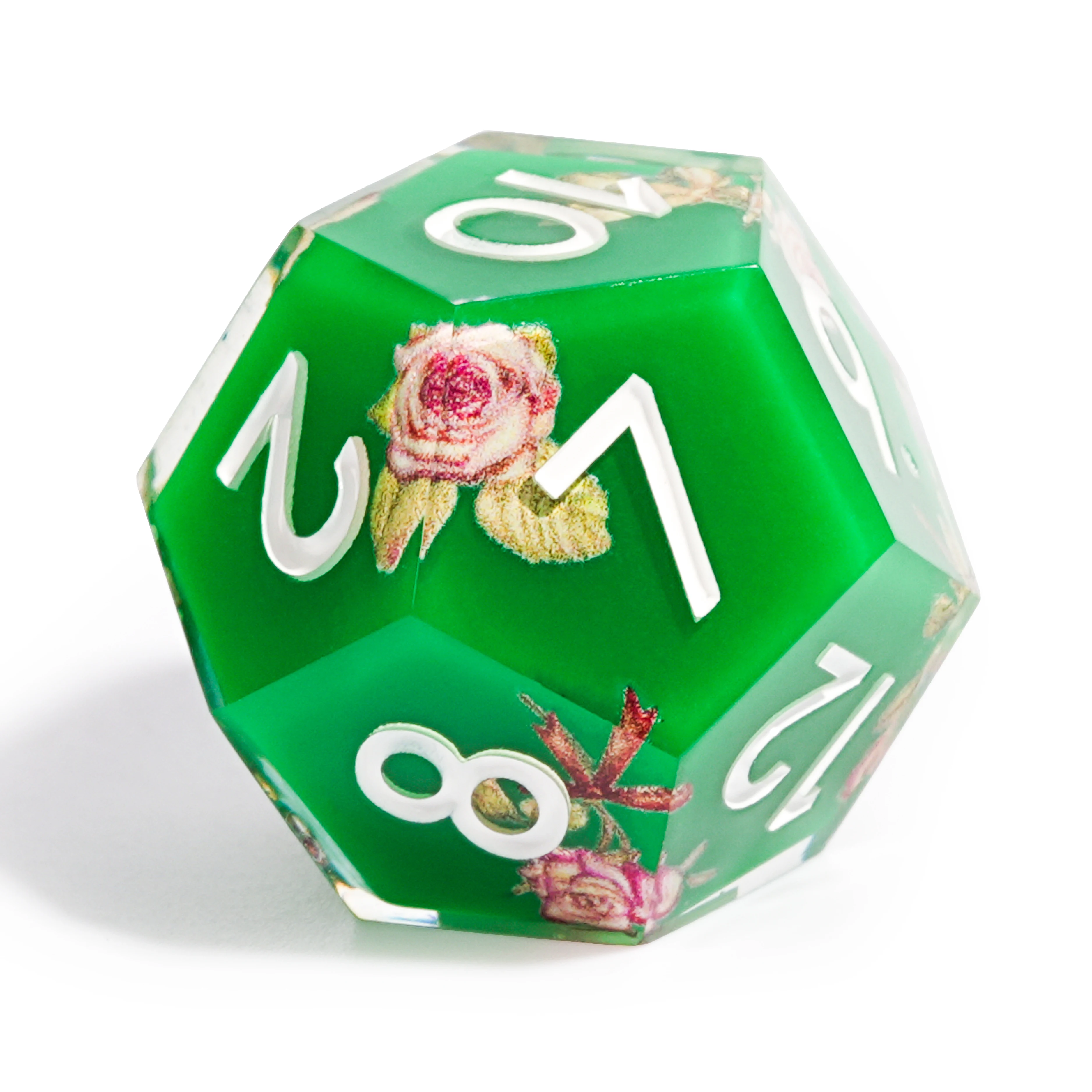 1-7Pcs Green Flowers Resin Dice Set Multi-sided Polyhedral Dice for D&D Game COC Role Playing RPG Table D6~D20